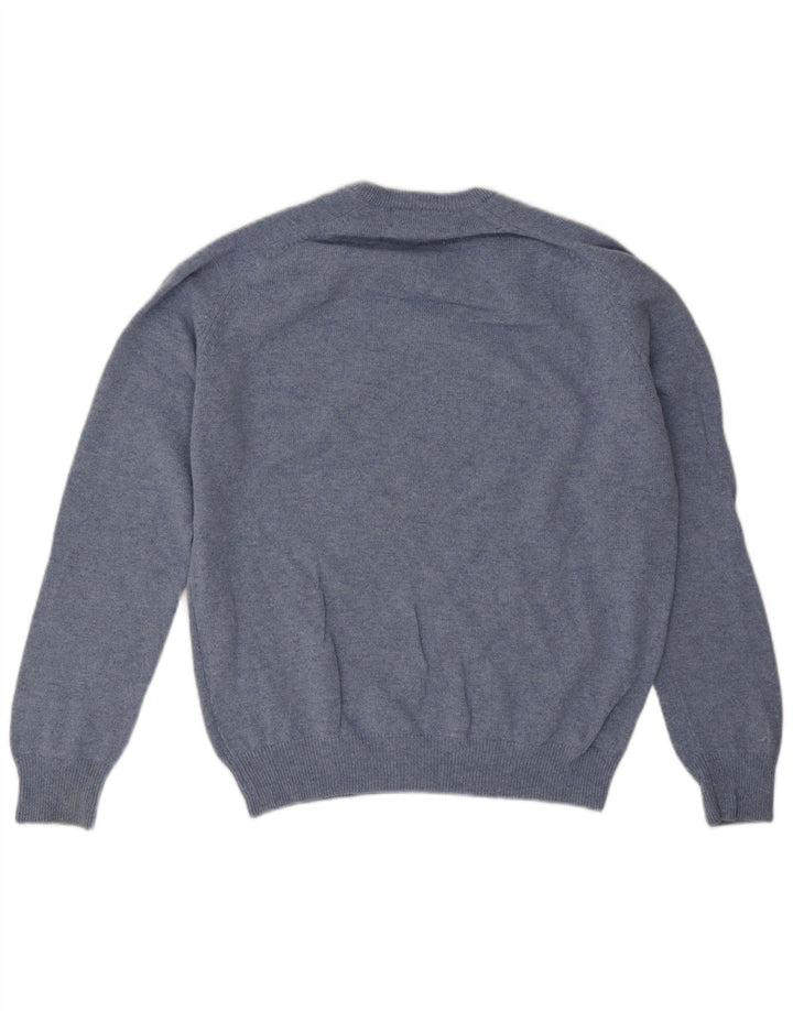 Suéter masculino Marks & Spencer com ajuste regular e decote em V de lã azul médio