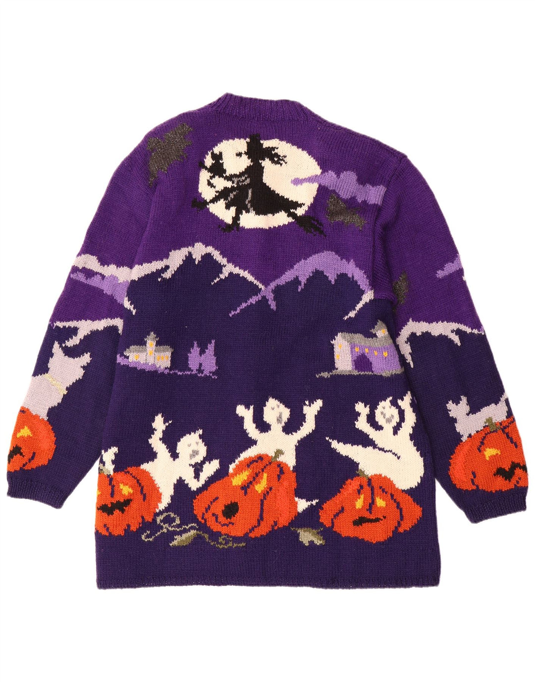 Suéter cardigã feminino vintage VINTAGE Reino Unido 20 2XL lã colorblock roxa