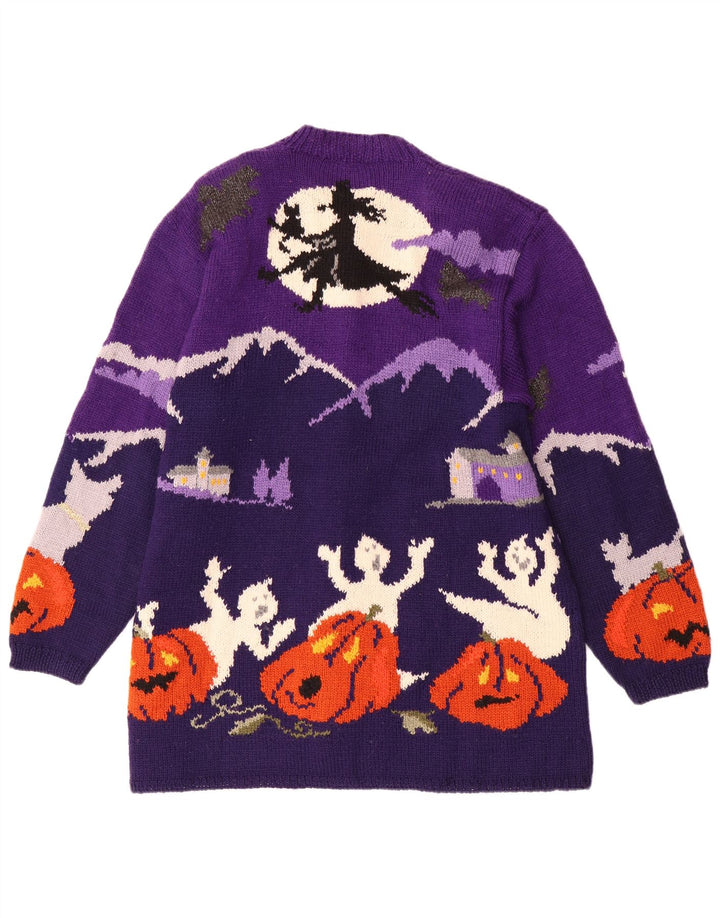 Suéter cardigã feminino vintage VINTAGE Reino Unido 20 2XL lã colorblock roxa