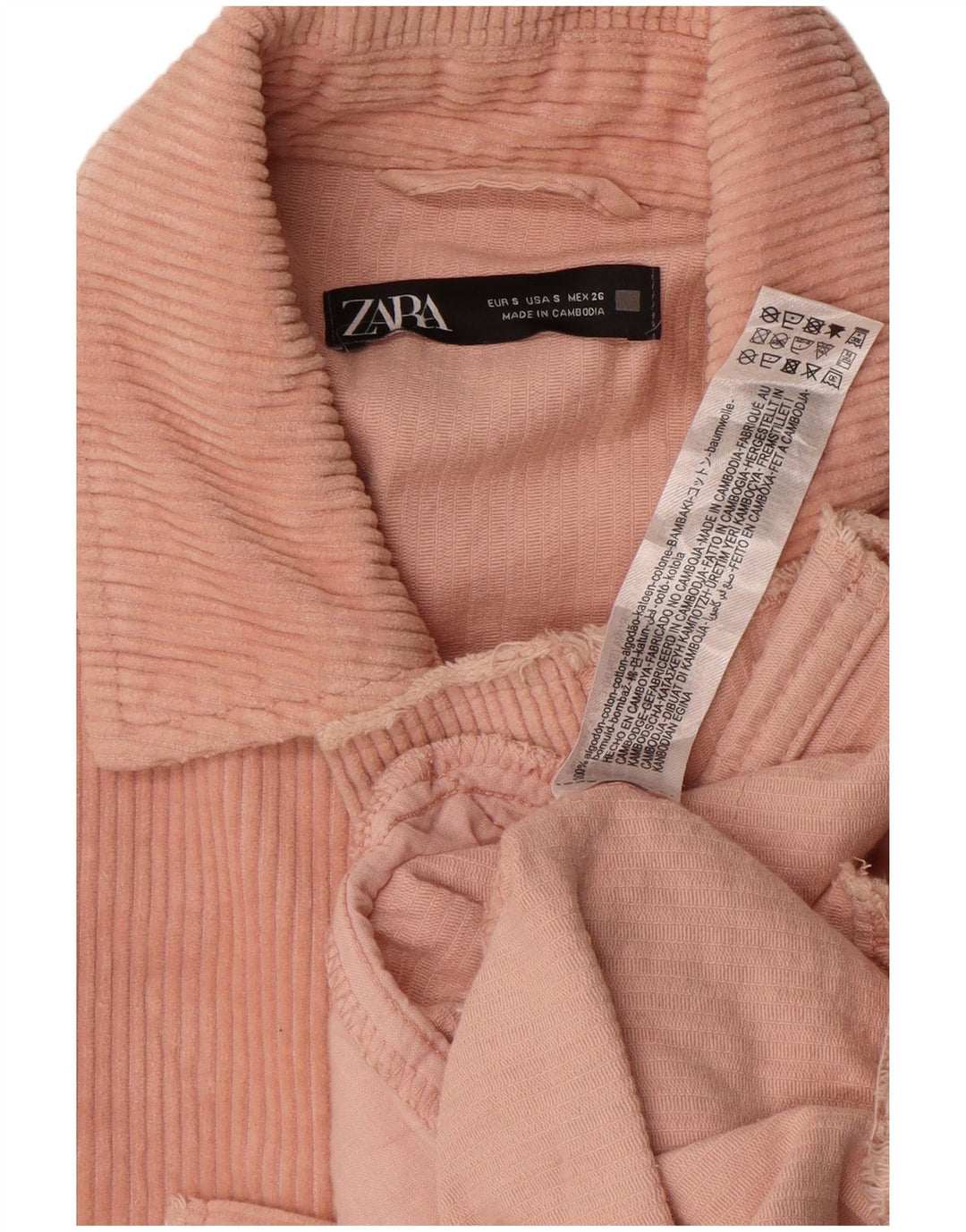 Jaqueta feminina de veludo cotelê Zara UK 10 pequeno algodão rosa