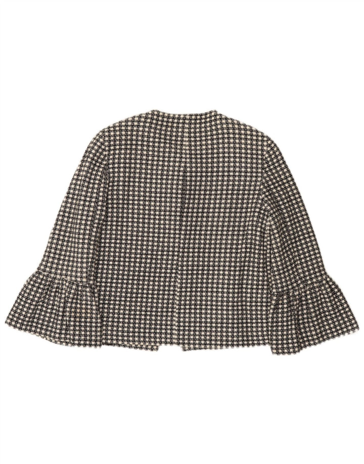 Jaqueta blazer feminina Zara com 1 botão e manga 3/4 Reino Unido 10 pequena xadrez preta