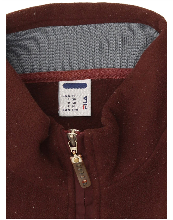 Fila Suéter masculino de lã com gola gráfica e zíper médio marrom colorblock