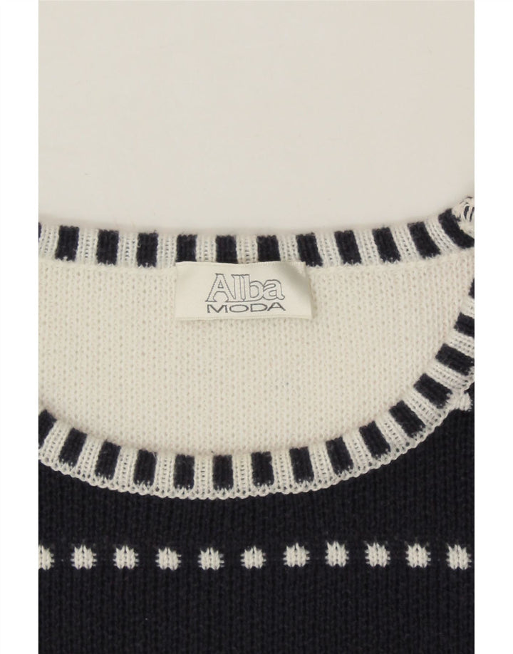 ALBA MODA Womens Crew Neck Jumper Sweater IT 48 XL White Colourblock Vintage Alba Moda and Second-Hand Alba Moda from Messina Hembry 