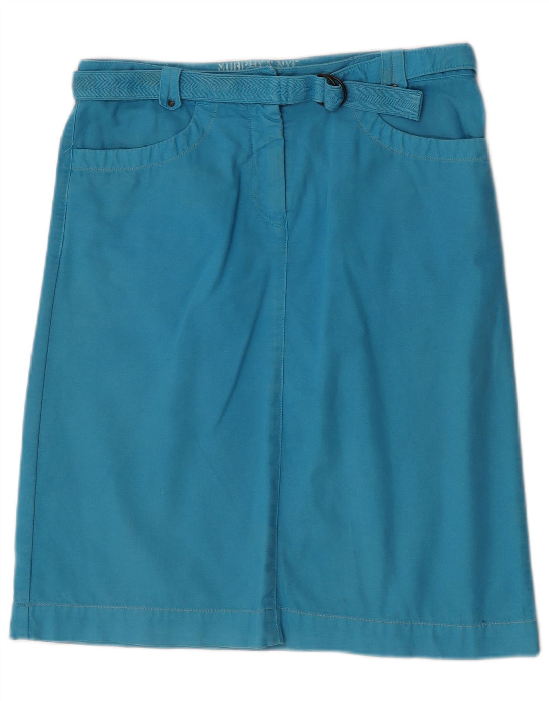 Saia reta feminina Murphy & Nye W30 algodão azul médio