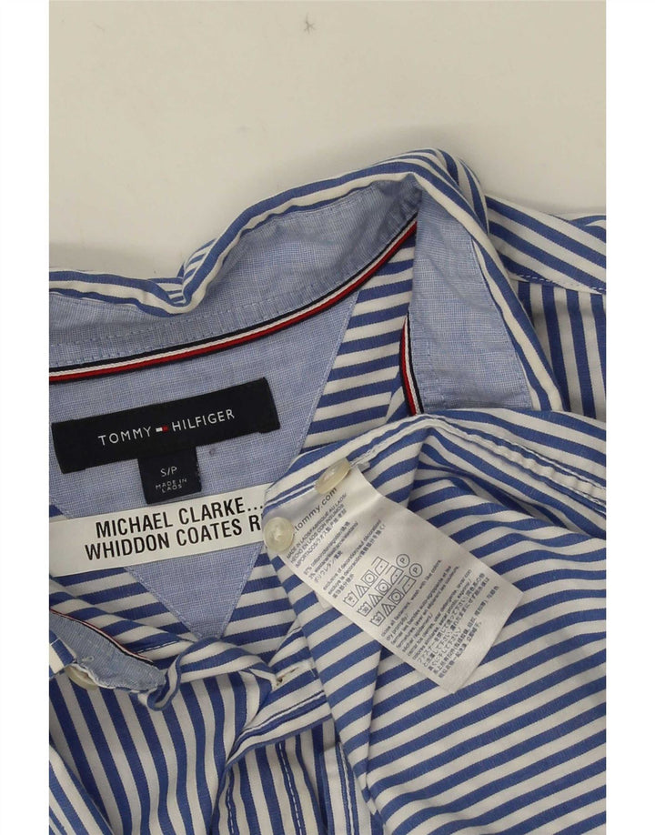 Camisa masculina Tommy Hilfiger pequena listrada azul de algodão