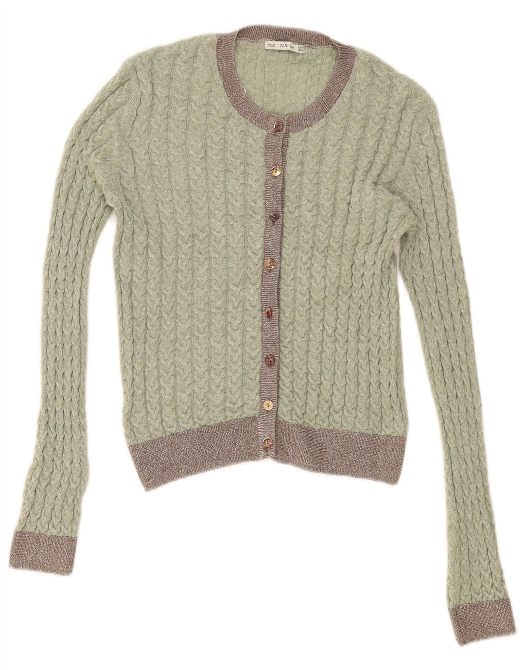 Suéter cardigã feminino Zara Reino Unido 12 bloco colorido verde médio