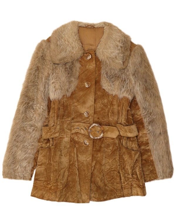 Sobretudo de pele sintética vintage para meninas 13-14 anos bege viscose