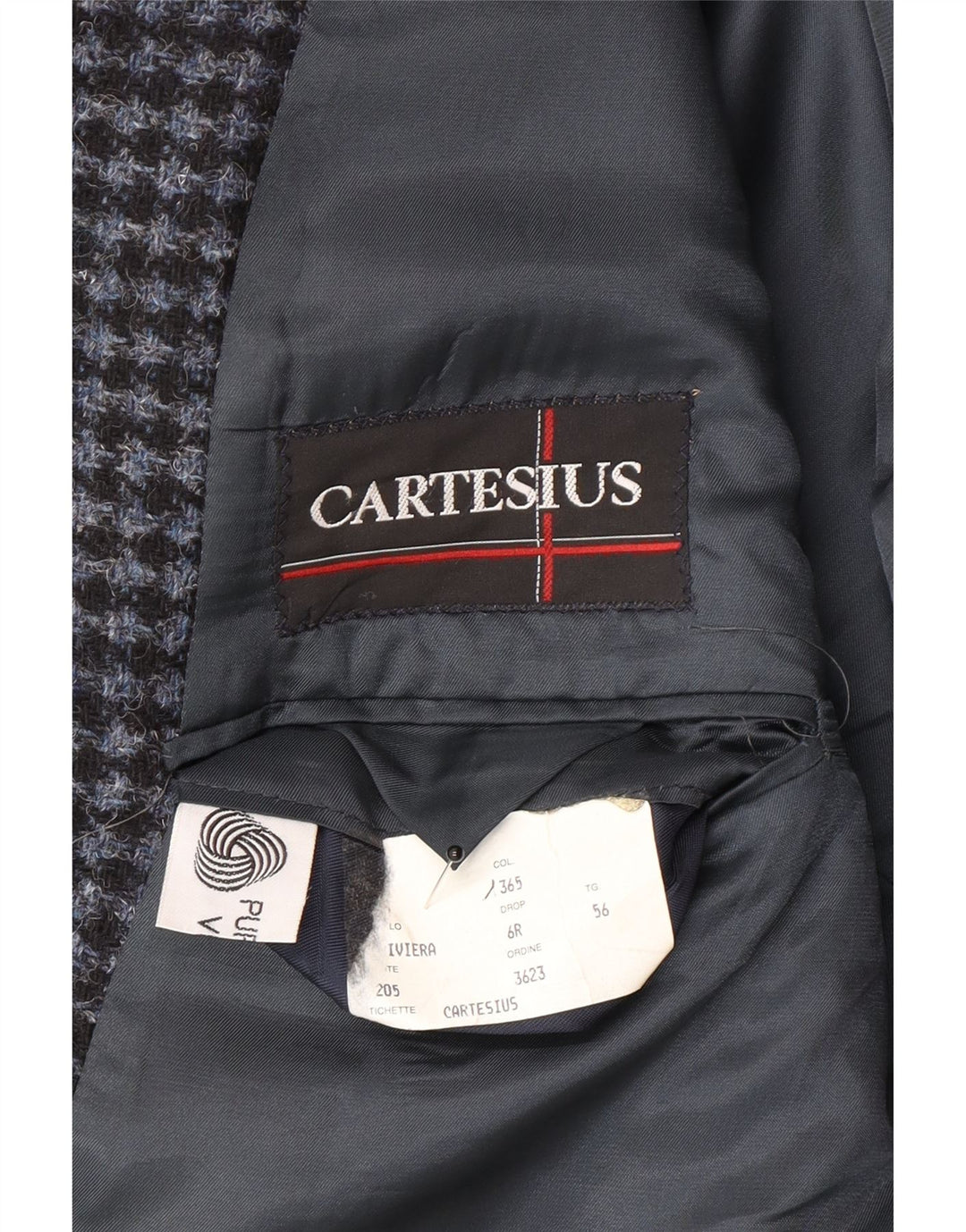 Jaqueta blazer masculina vintage com 2 botões IT 56 3XL azul houndstooth lã virgem