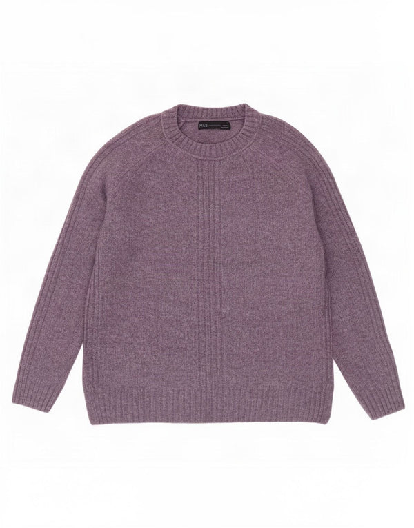 Suéter feminino Marks & Spencer com gola redonda Reino Unido 10 pequeno acrílico roxo