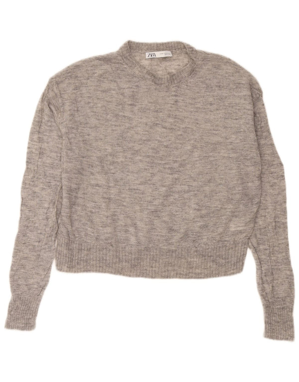 Suéter feminino Zara com gola redonda e gola redonda, Reino Unido 18 XL, lã manchada cinza