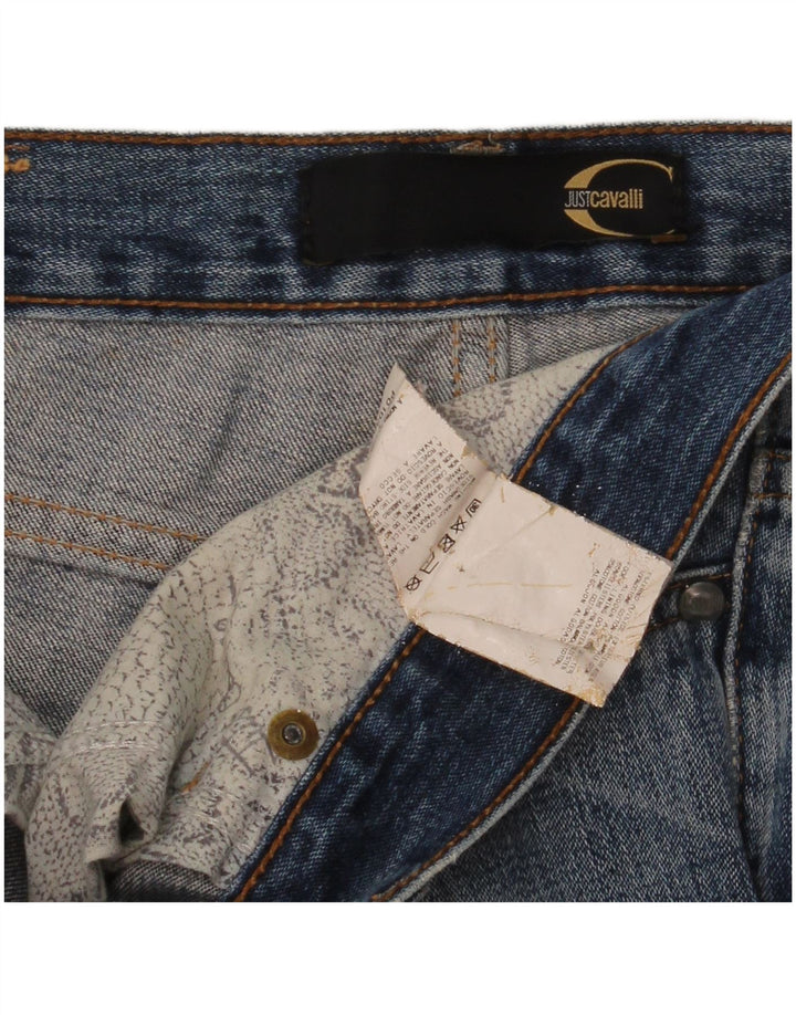 Calça jeans reta masculina Cavalli desgastada W36 L35 algodão azul