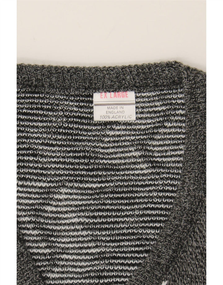 VINTAGE Mens V-Neck Jumper Sweater XL Grey Geometric Acrylic Vintage Vintage and Second-Hand Vintage from Messina Hembry 