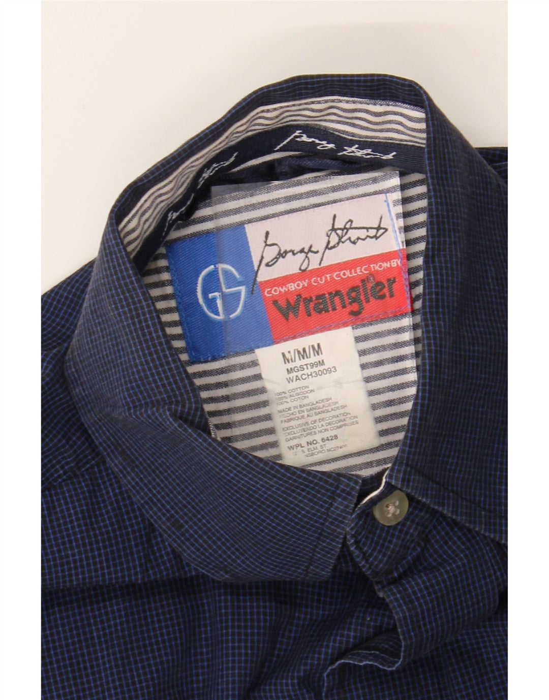 WRANGLER Mens Shirt Medium Navy Blue Check Cotton Vintage Wrangler and Second-Hand Wrangler from Messina Hembry 