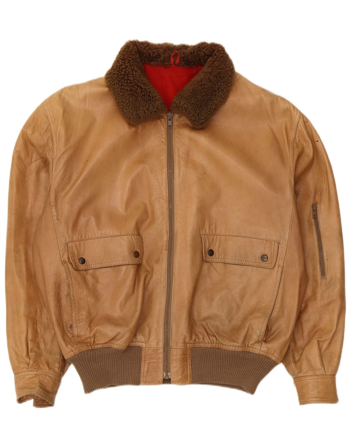 Jaqueta de couro masculina Maren IT 54 2XL couro bege Colourblock
