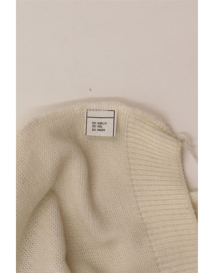 Suéter feminino VINTAGE com gola tartaruga Reino Unido 16 grande branco Fair Isle