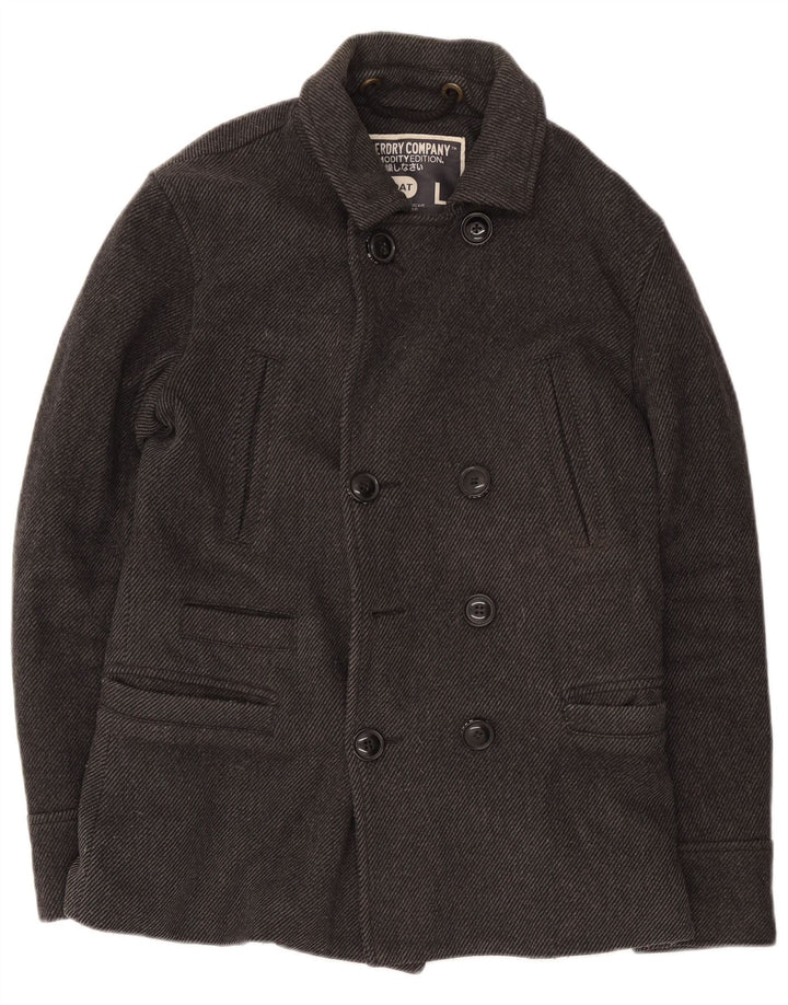 Superdry Mens Pea Coat UK 40 Grande Lã Cinza