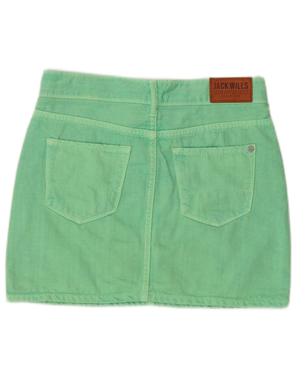 Saia jeans feminina JACK WILLS Reino Unido 4 XS W26 algodão verde