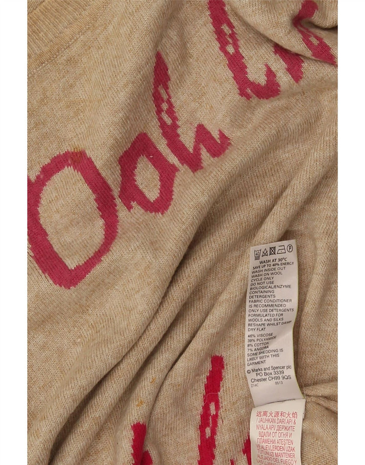 Suéter feminino Marks & Spencer com gola canoa e gola redonda Reino Unido 12 médio bege