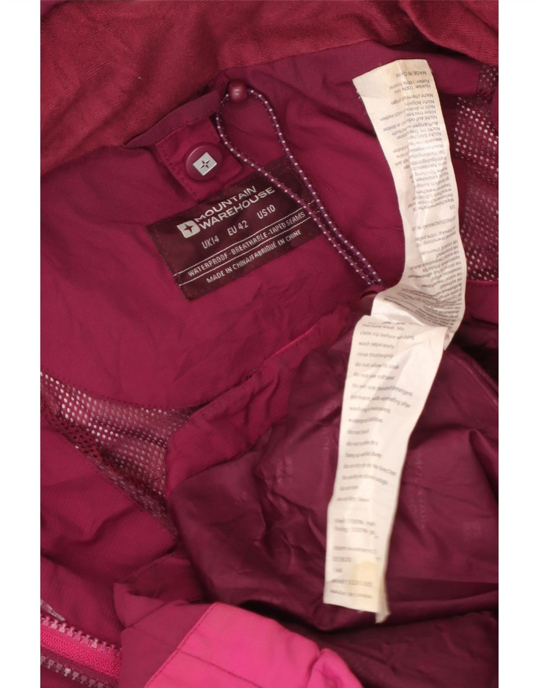 Jaqueta de chuva feminina com capuz Mountain Warehouse Reino Unido 14 grande bloco colorido rosa