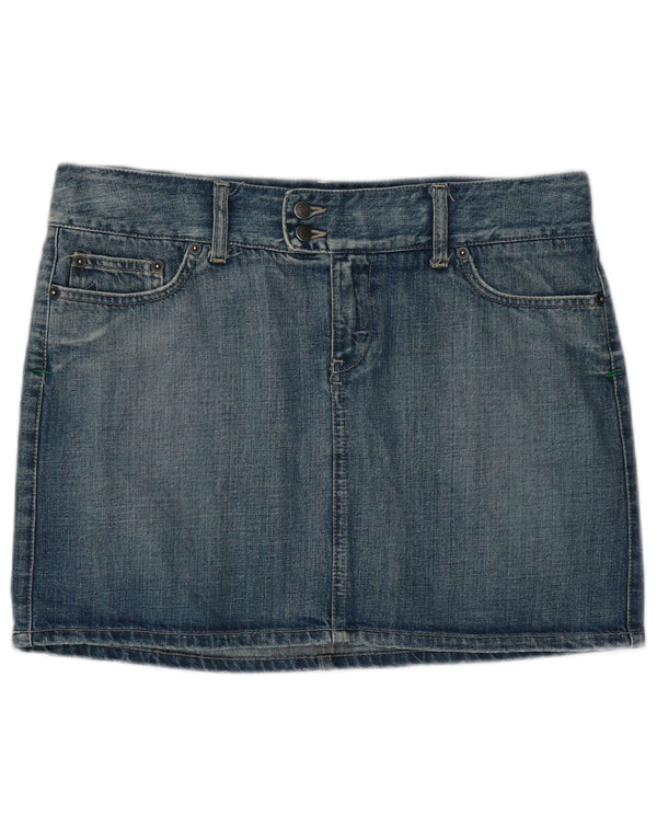 Mini saia jeans feminina Benetton cintura baixa IT 44 médio W34 algodão azul