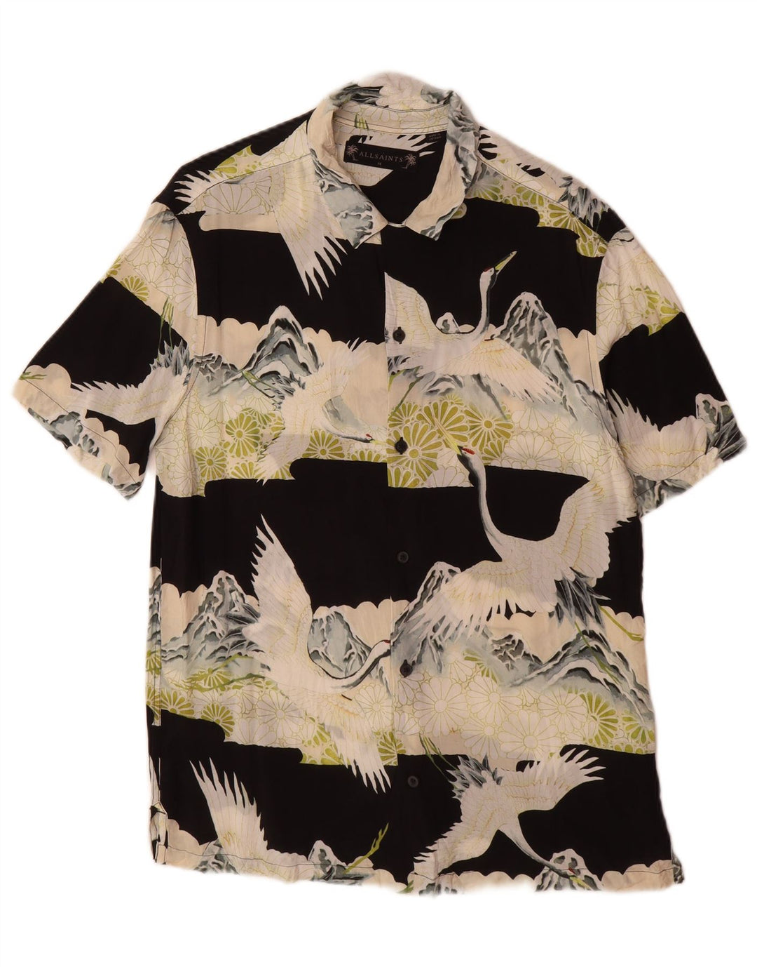 Camisa masculina All Saints com estampa abstrata de manga curta em viscose preta média
