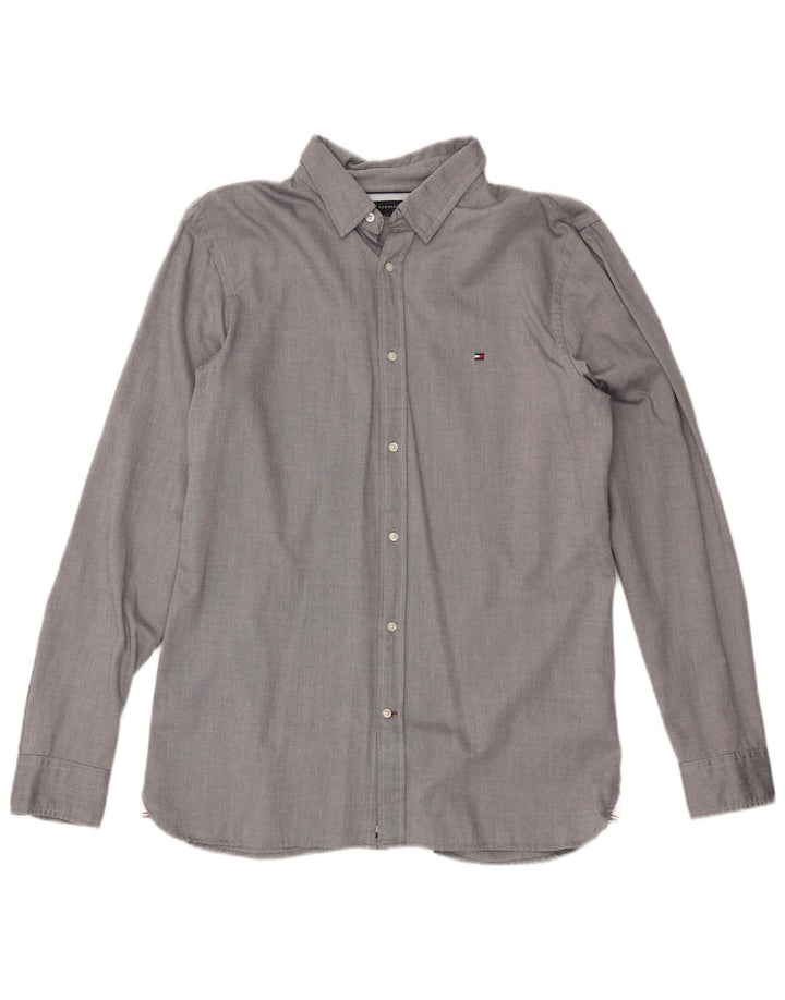 Camisa masculina TOMMY HILFIGER slim fit grande algodão cinza