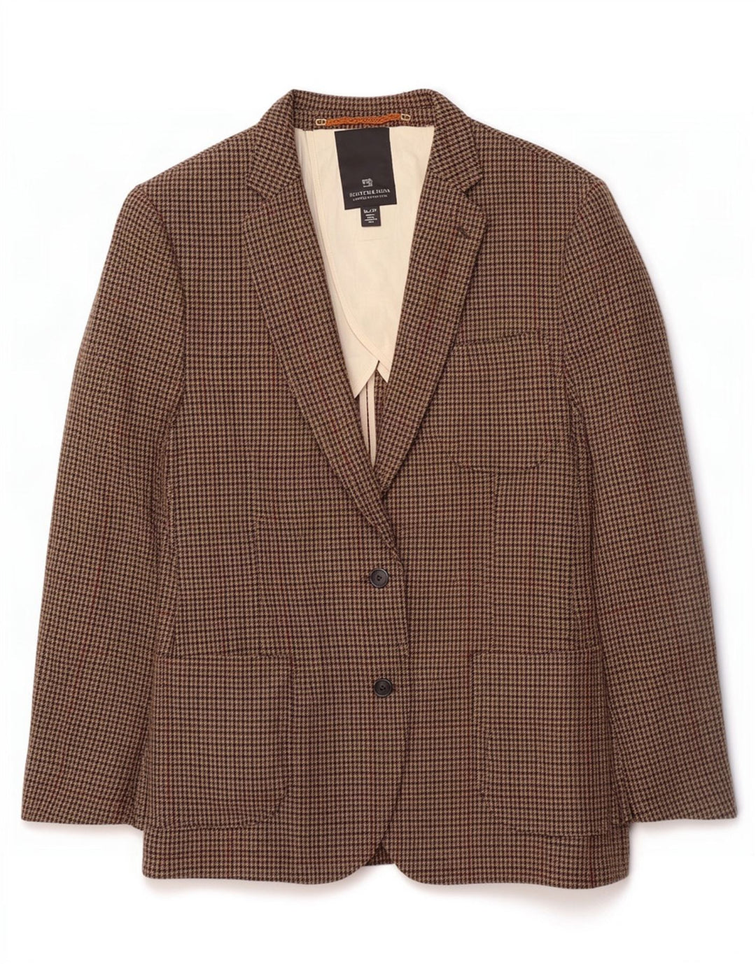 Scotch & Soda Jaqueta blazer masculina de 2 botões IT 52 XL marrom houndstooth lã