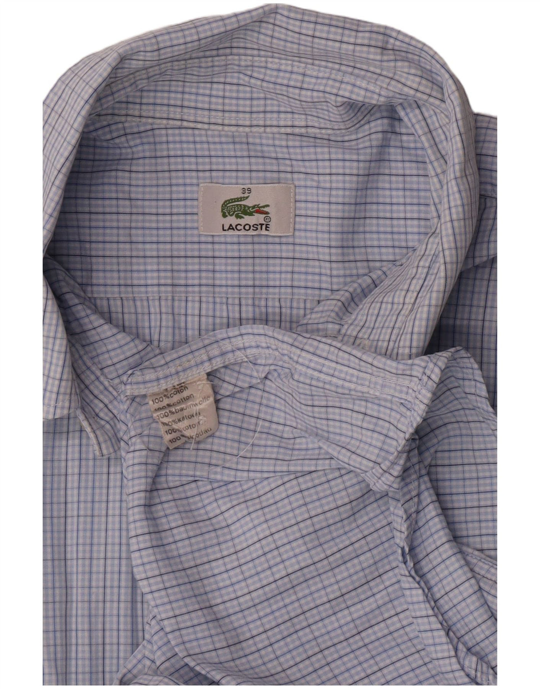 Camisa masculina de manga curta Lacoste tamanho 39 algodão guingão azul médio