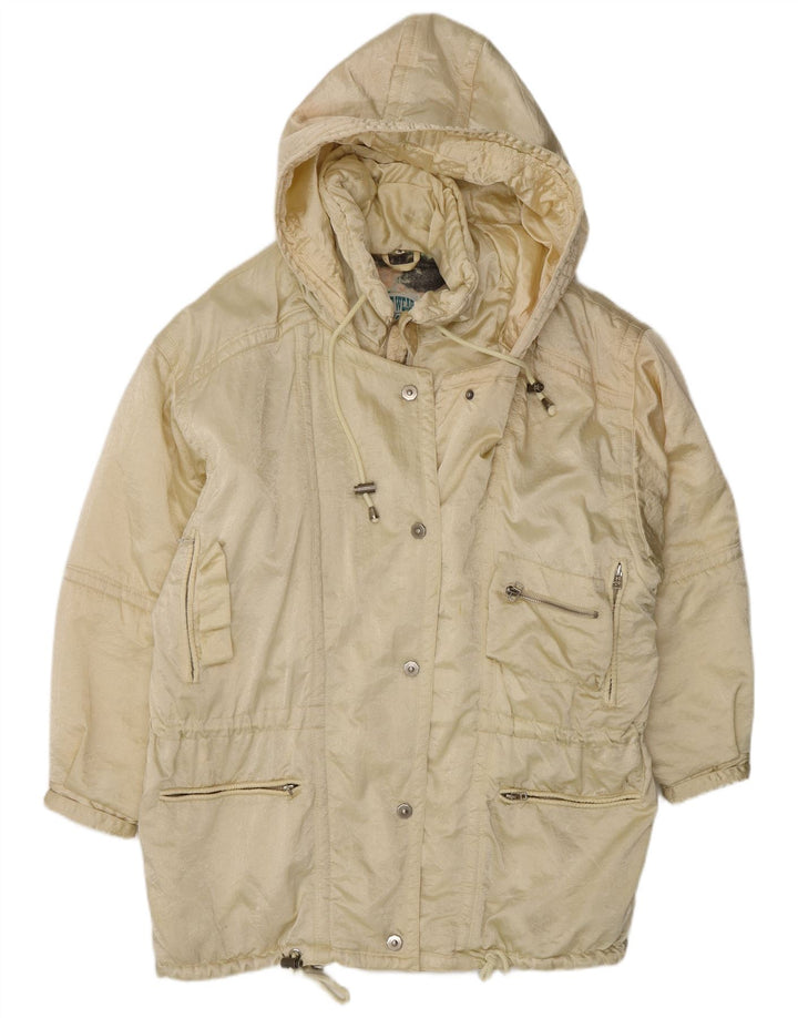 Casaco corta-vento feminino vintage com capuz e grandes dimensões UK 14 Nylon amarelo médio
