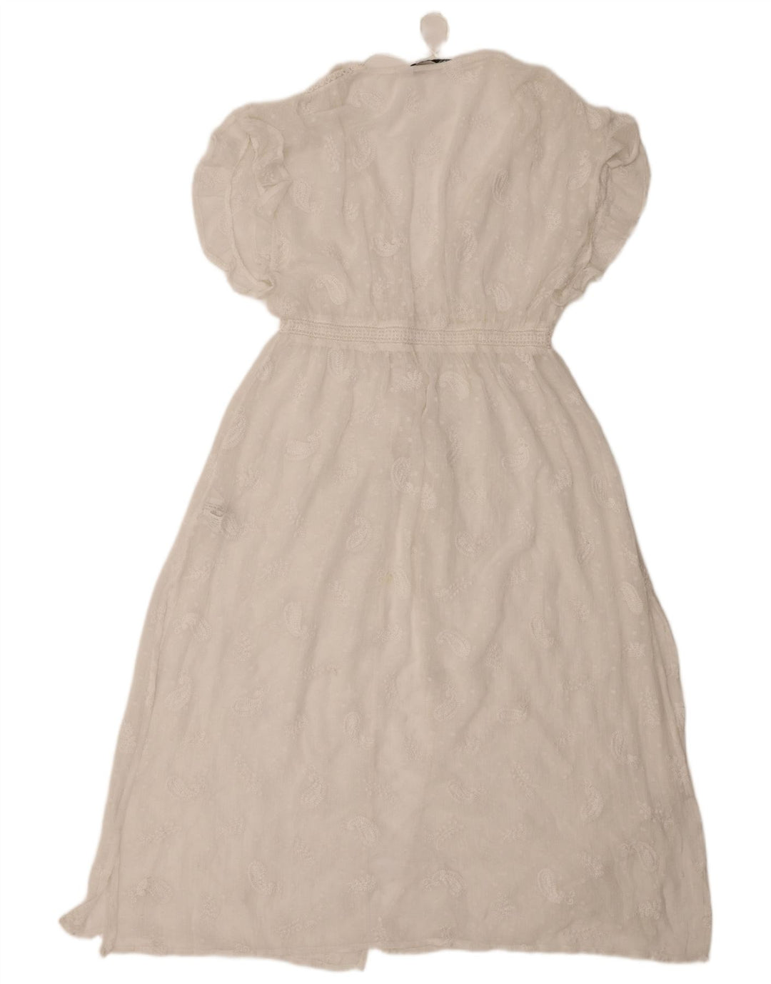 Zara Vestido Maxi Transparente Feminino Reino Unido 8 Pequeno Poliéster Paisley Branco