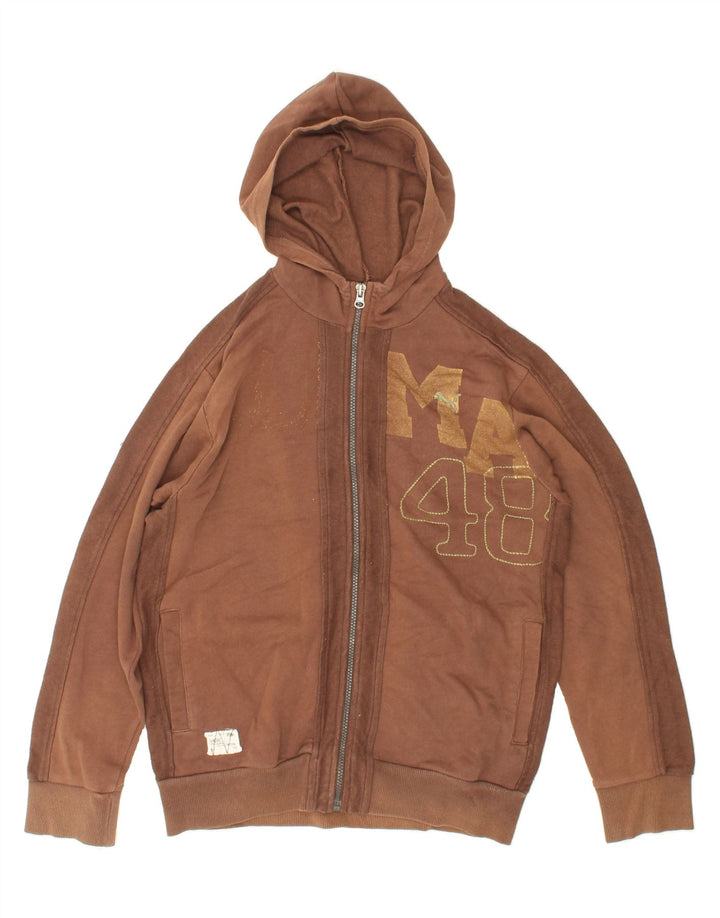 PUMA Girls Graphic Zip Hoodie Sweater 12-13 Years Brown Cotton Vintage Puma and Second-Hand Puma from Messina Hembry 