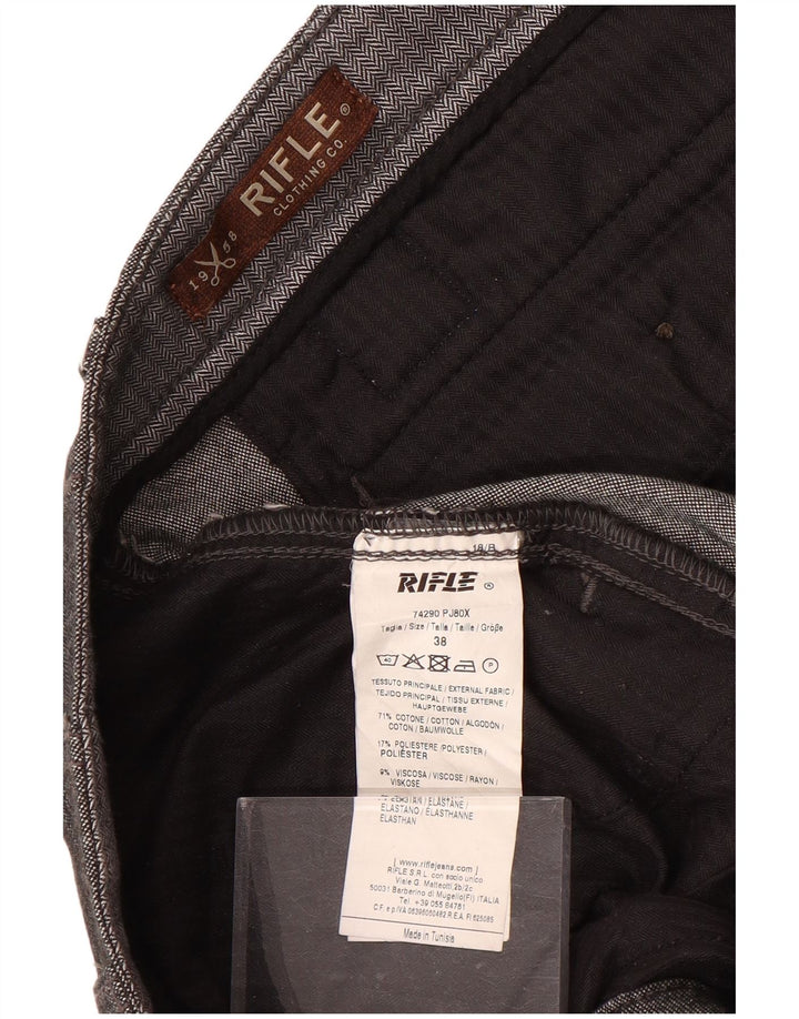 Calça Rifle Mens Slim W38 L34 Cinza Espinha de Algodão