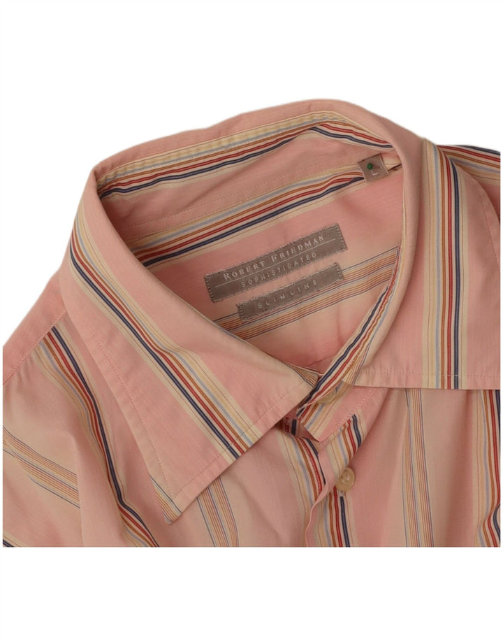 ROBERT FRIEDMAN Camisa masculina slim grande listrada rosa