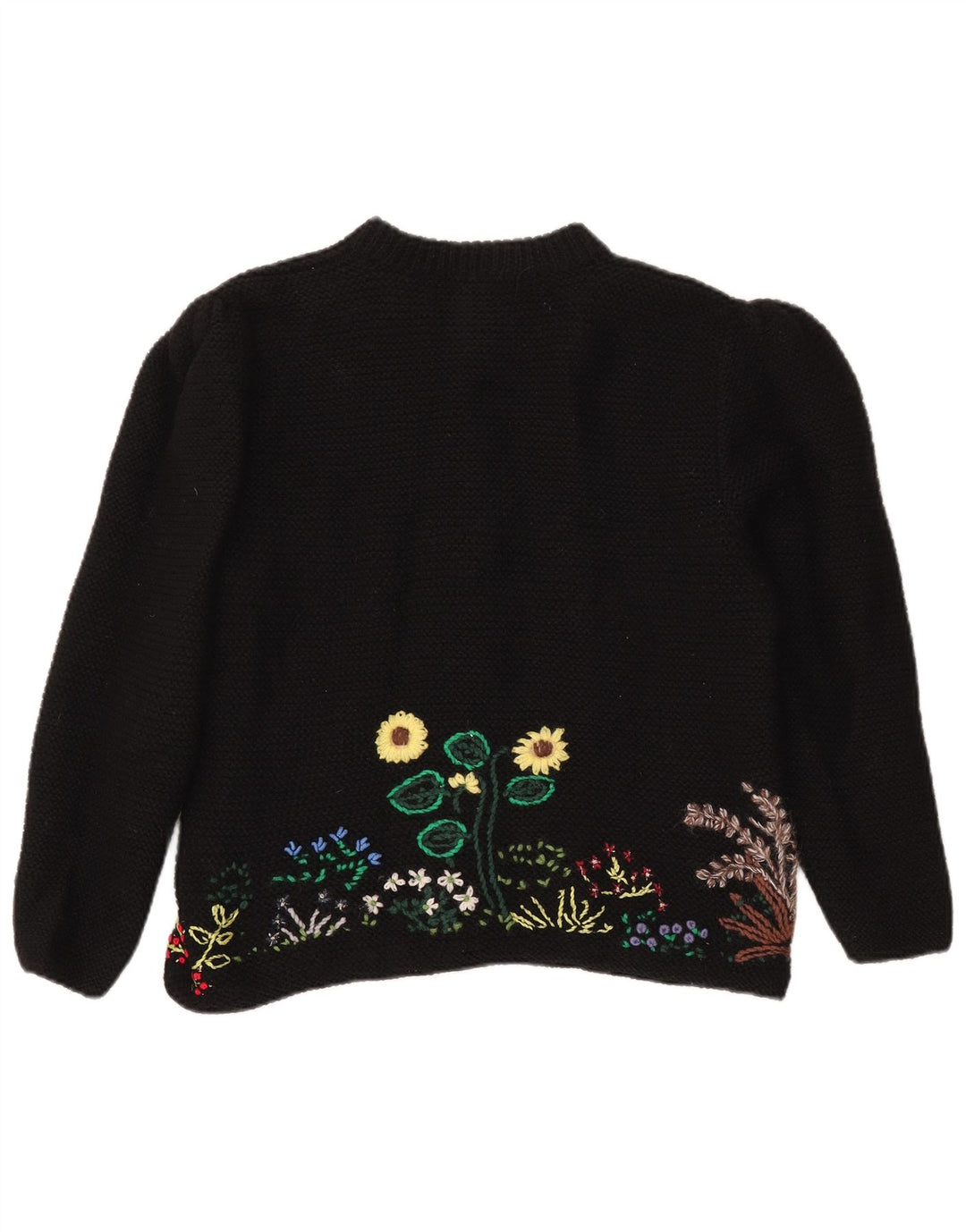 Suéter cardigã feminino vintage UE 40/42 lã floral preta média