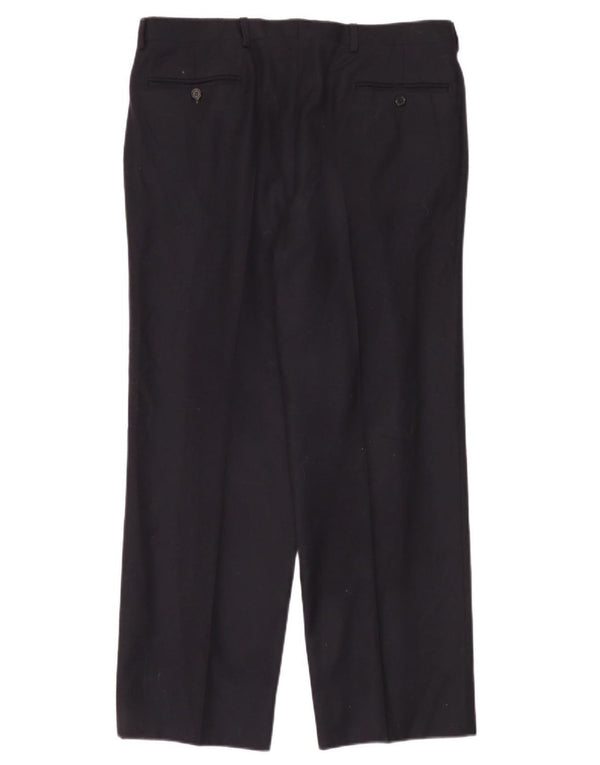 Calça vintage masculina com ajuste W36 L30 azul marinho lã virgem