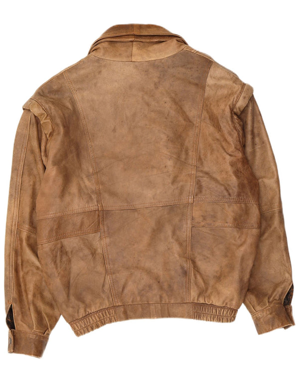Jaqueta de couro masculina vintage UK 40 grande bege