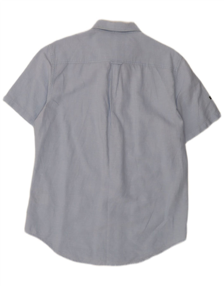 Camisa masculina Superdry manga curta grande linho azul