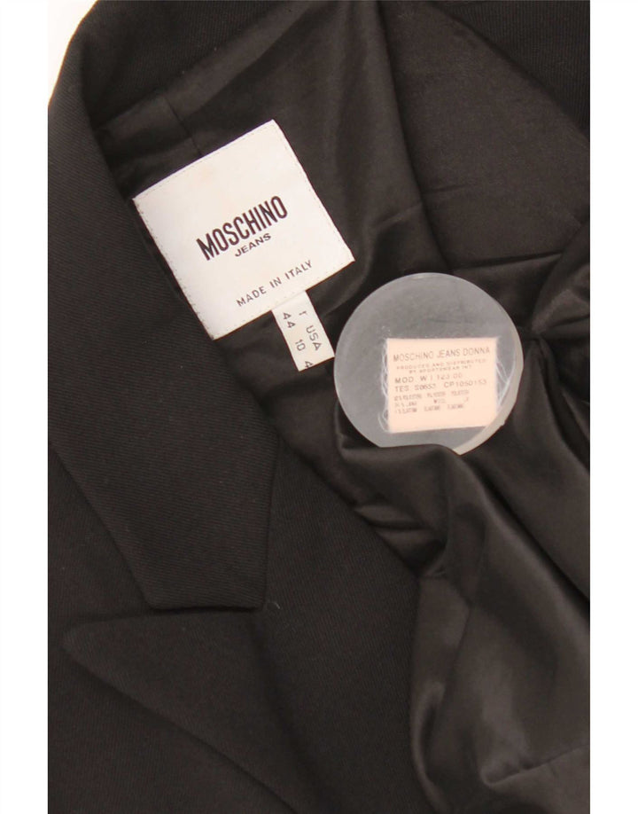 Jaqueta blazer feminina Moschino com 1 botão Reino Unido 14 poliéster preto médio