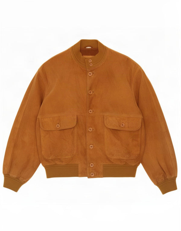 Jaqueta bomber masculina de camurça com folhas verdes IT 52 XL couro bege