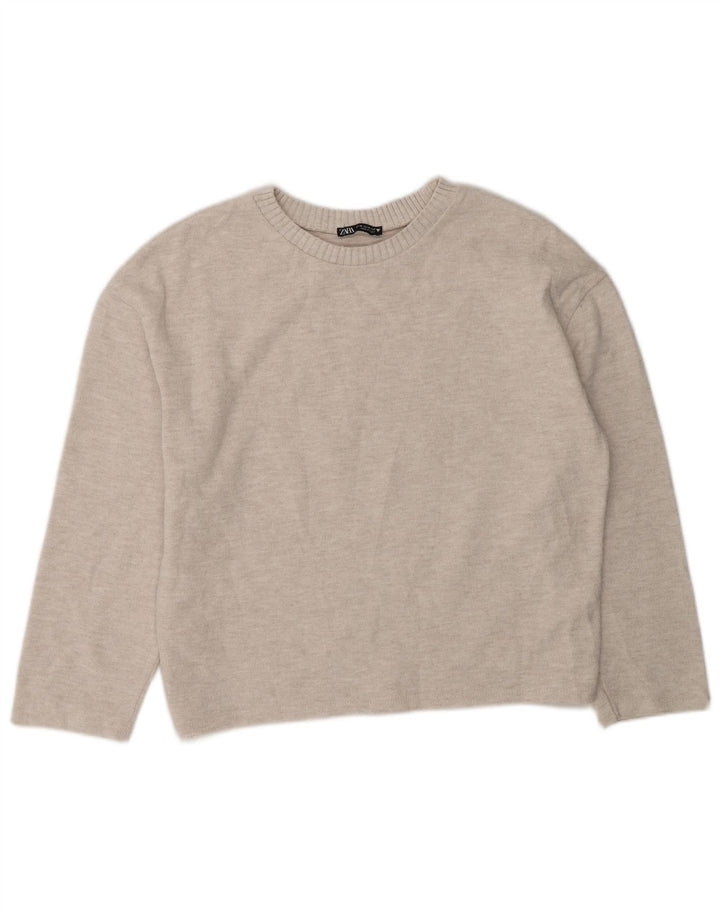 Zara Suéter feminino com gola canoa UK 14 poliéster cinza médio