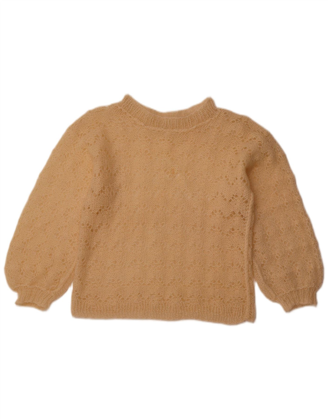 Suéter feminino VINTAGE com gola canoa e gola redonda Reino Unido 12 médio bege