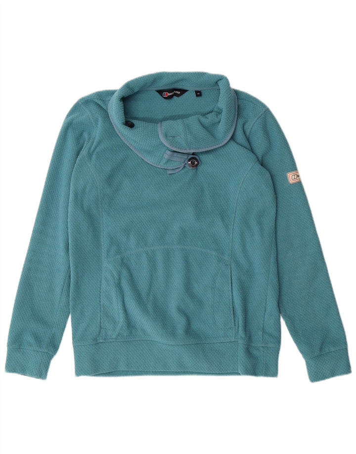 Suéter feminino BERGHAUS com gola e botão UK 10 pequeno turquesa