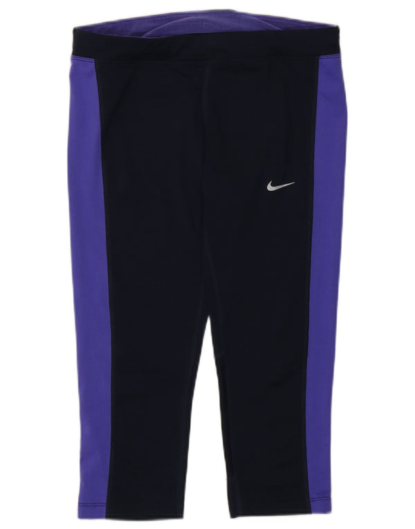 Nike Womens Dri Fit Capri Leggings UK 12 Médio Azul Marinho Colourblock