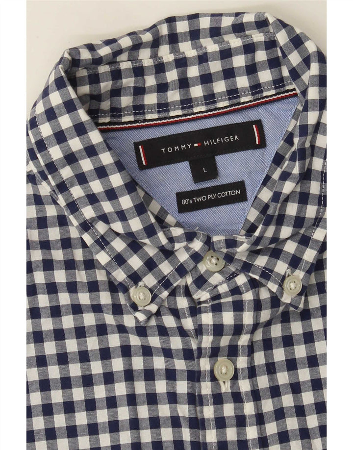 Camisa masculina Tommy Hilfiger grande algodão guingão azul marinho