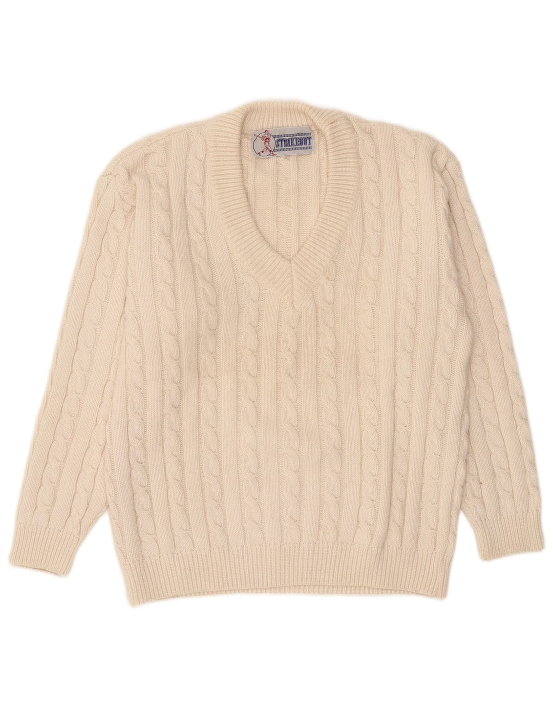 Suéter masculino vintage com decote em V médio acrílico branco