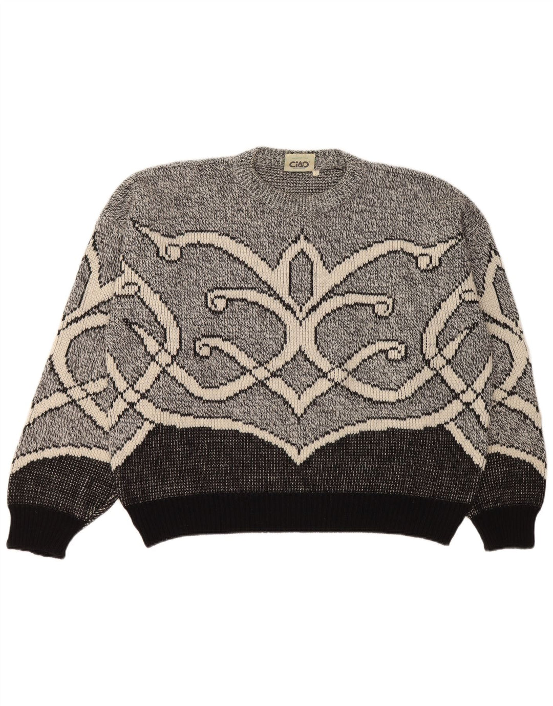 Suéter feminino Cido com gola redonda grande, Reino Unido 16, grande, cinza, Fair Isle