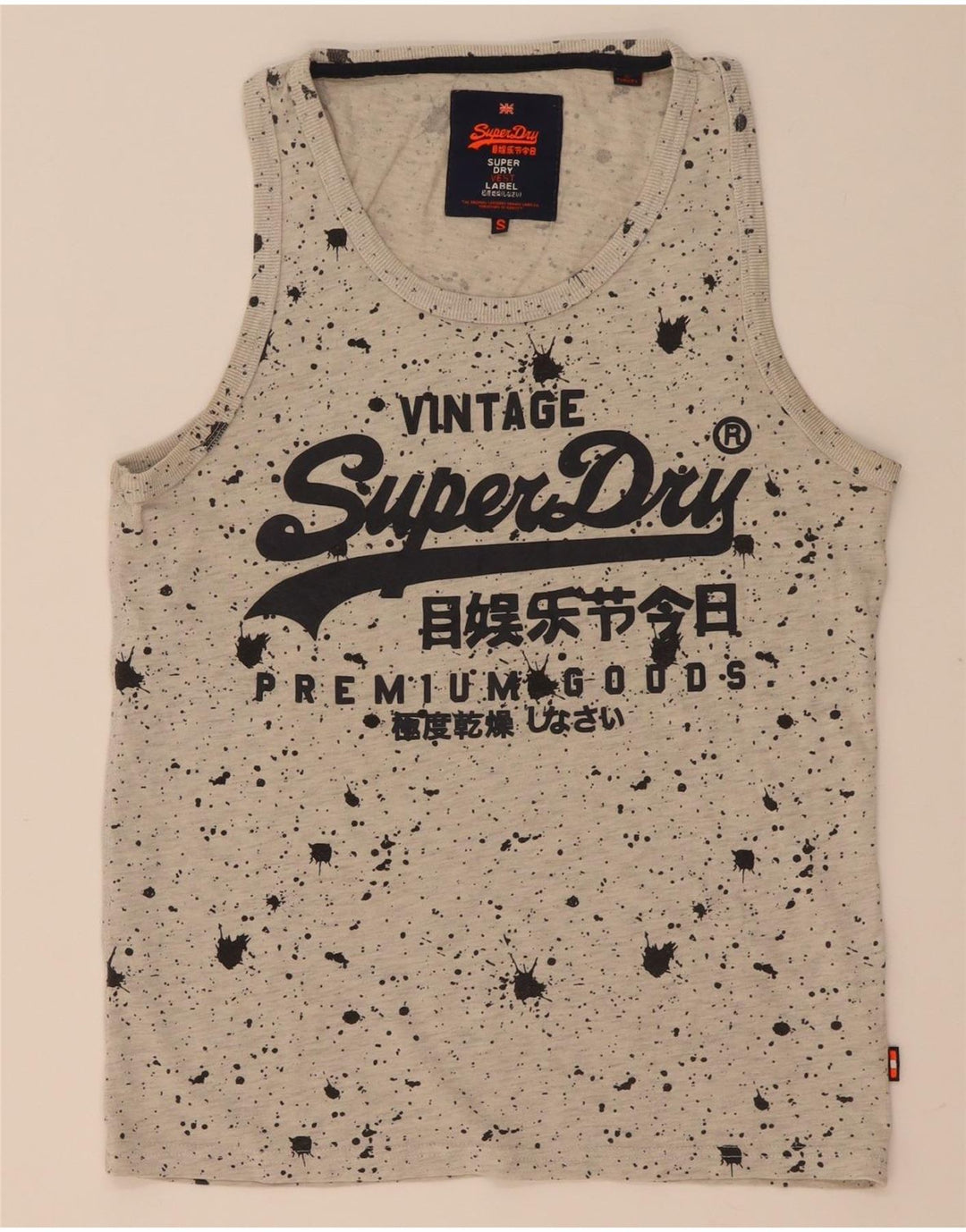 Superdry Mens Graphic Vest Top Pequeno Algodão Manchado Cinza