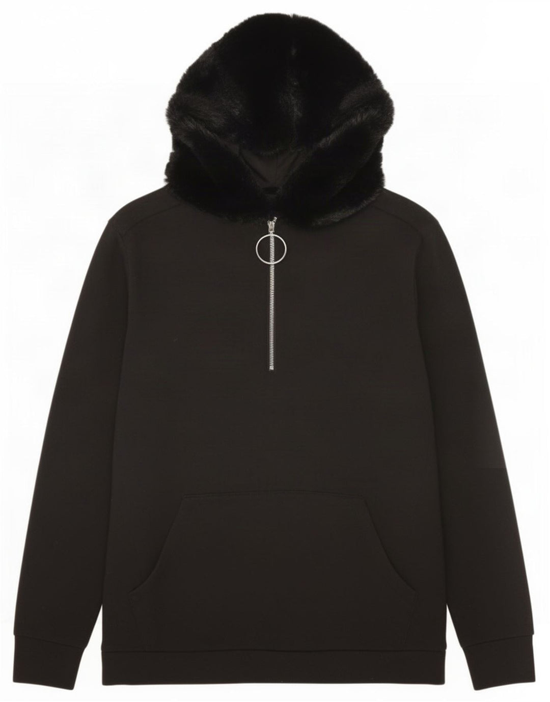 Suéter feminino Zara com capuz e gola grande com zíper Reino Unido 10 pequeno poliéster preto