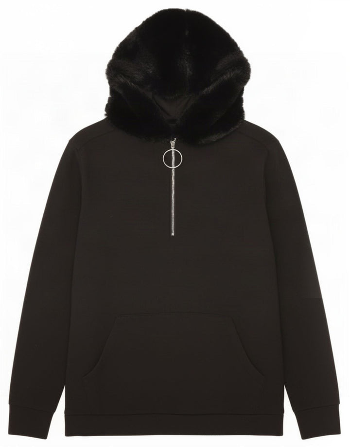 Suéter feminino Zara com capuz e gola grande com zíper Reino Unido 10 pequeno poliéster preto