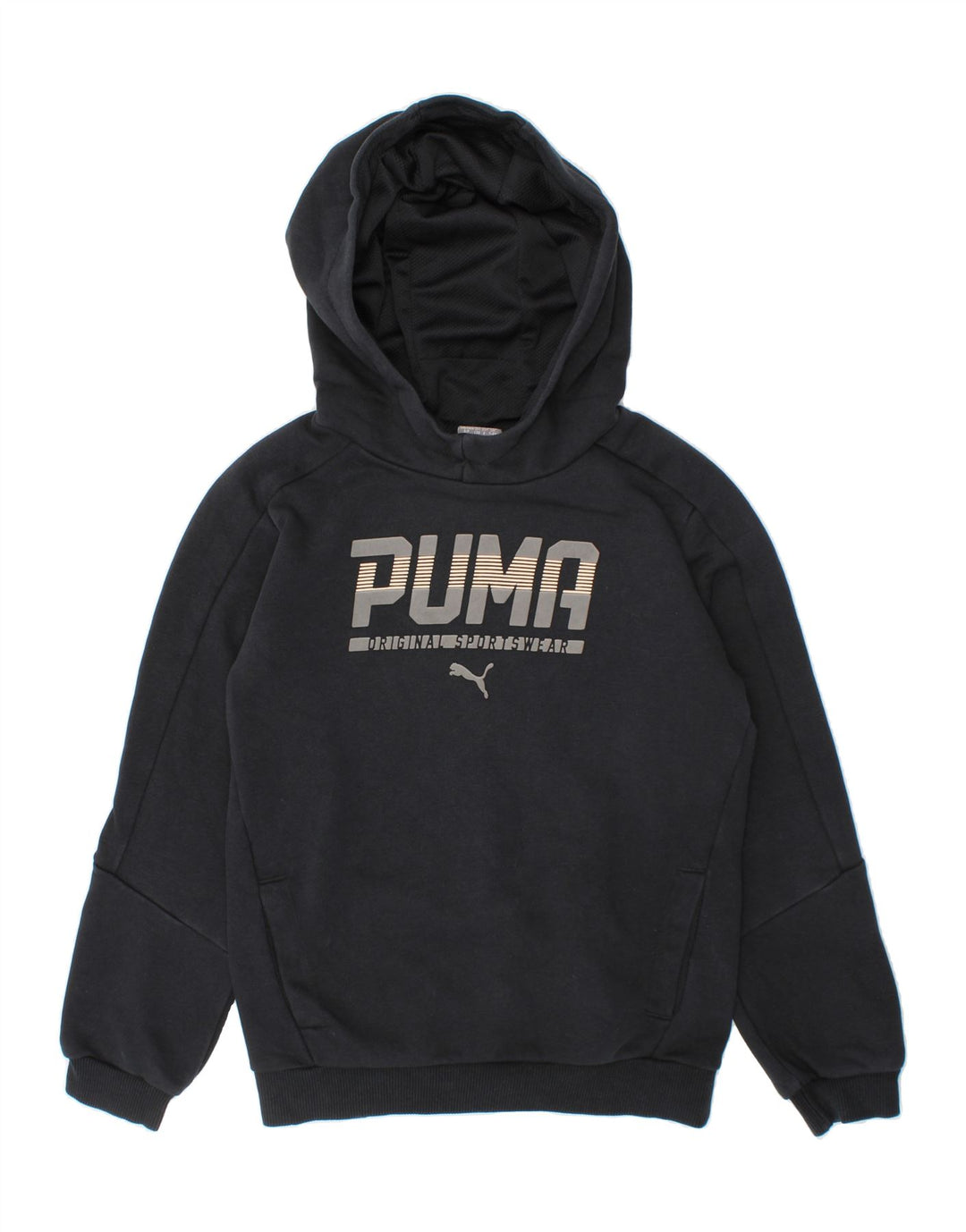 PUMA Boys Graphic Hoodie Jumper 7-8 Years Black Cotton Vintage Puma and Second-Hand Puma from Messina Hembry 